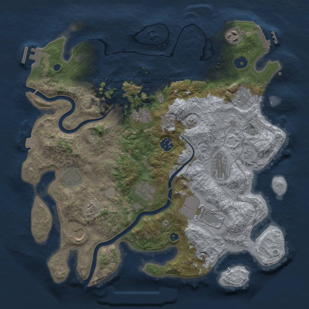 Rust Map: Procedural Map, Size: 3700, Seed: 1079442415, 16 Monuments