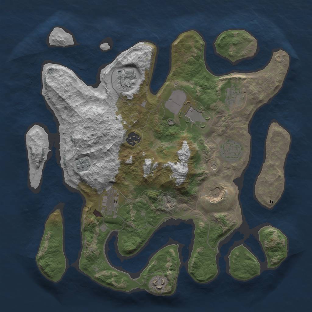 Rust Map: Barren, Size: 3500, Seed: 454855, 12 Monuments