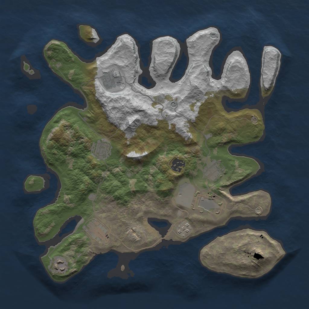 Rust Map: Barren, Size: 3500, Seed: 673778471, 11 Monuments