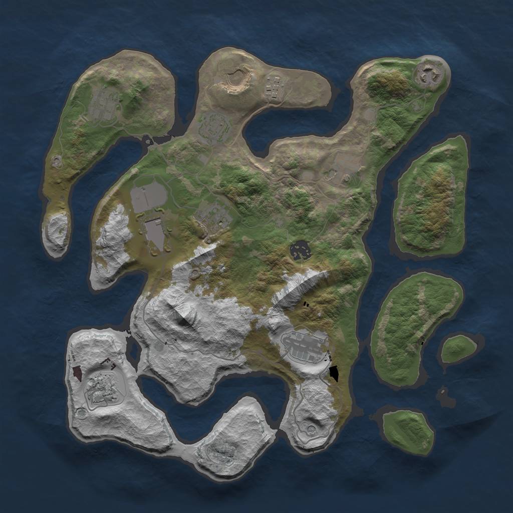 Rust Map: Barren, Size: 3700, Seed: 893986567, 14 Monuments