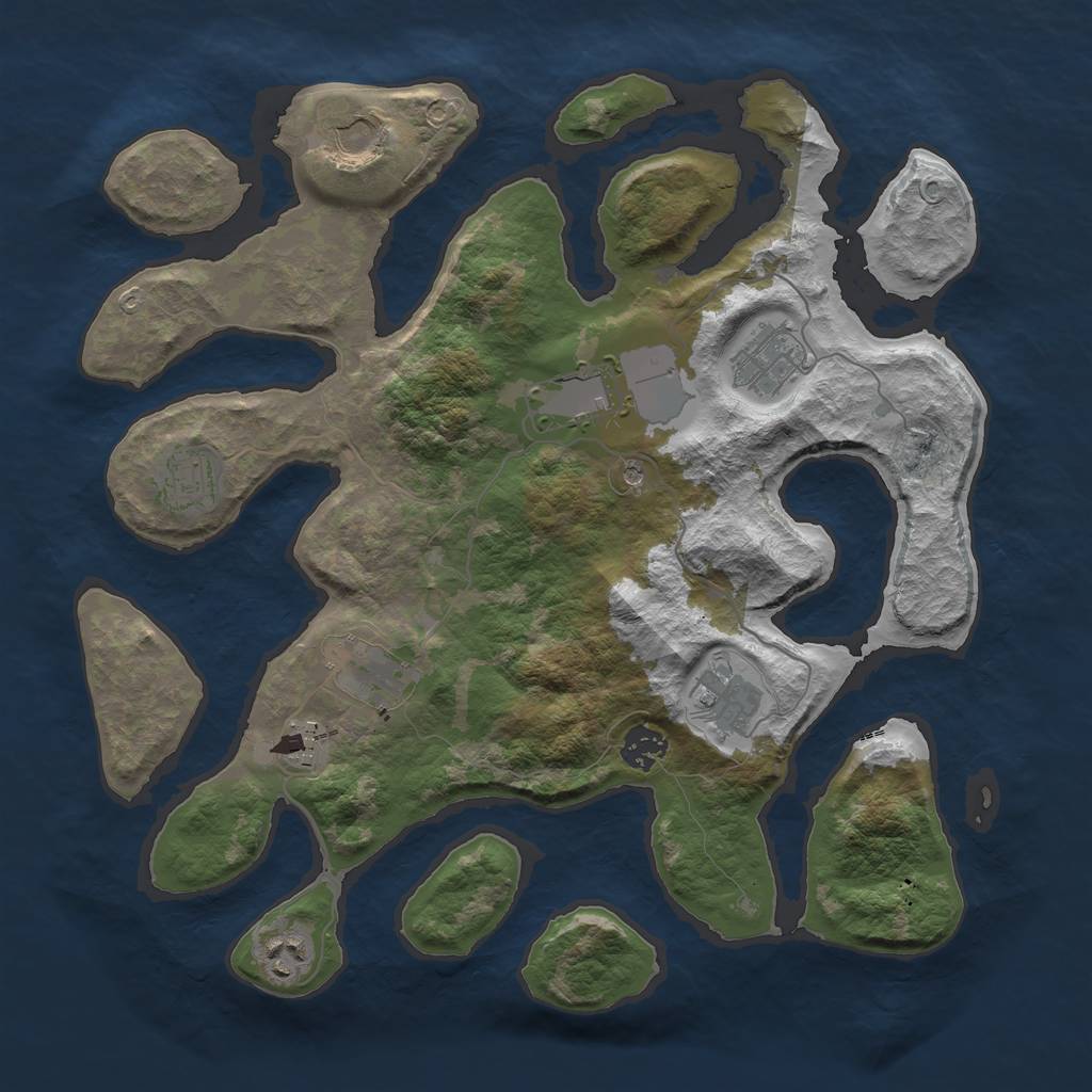 Rust Map: Barren, Size: 3700, Seed: 64067861, 12 Monuments