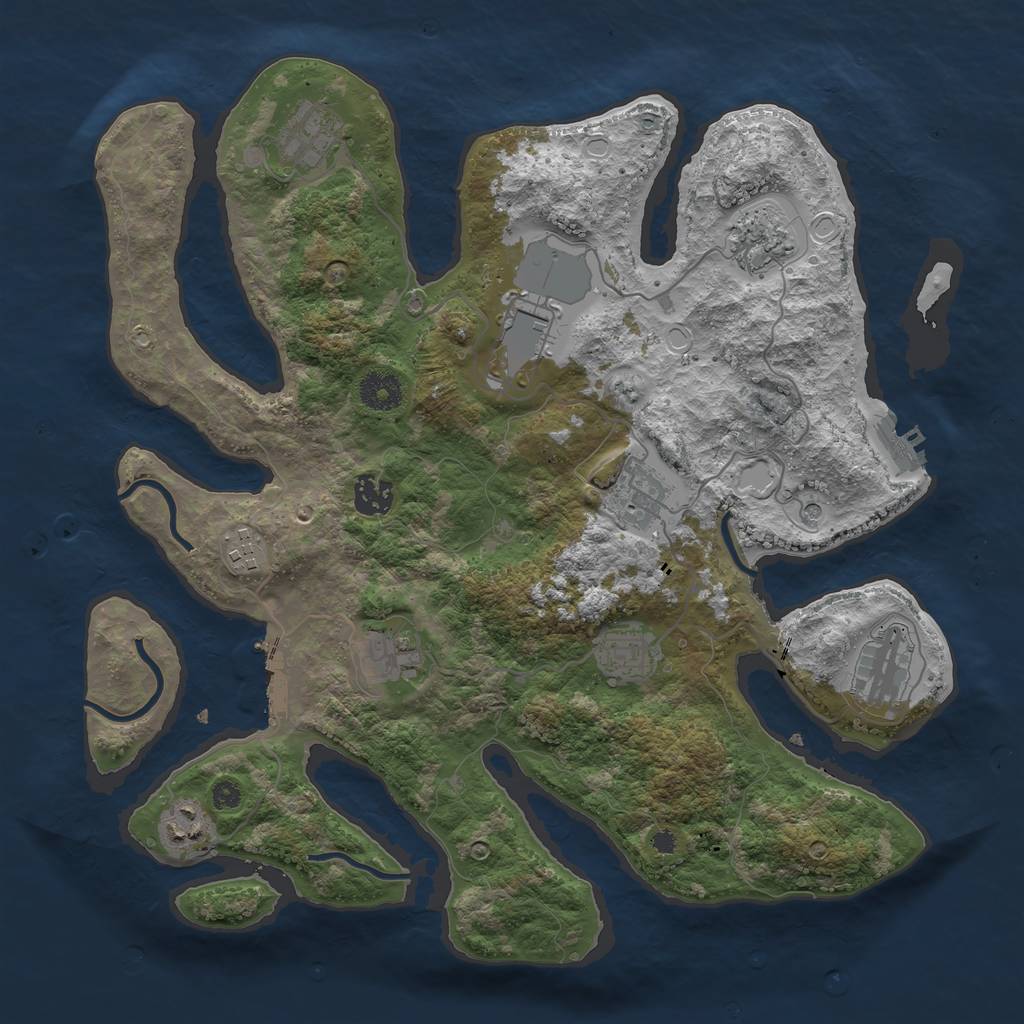 Rust Map: Procedural Map, Size: 3700, Seed: 1824127906, 21 Monuments