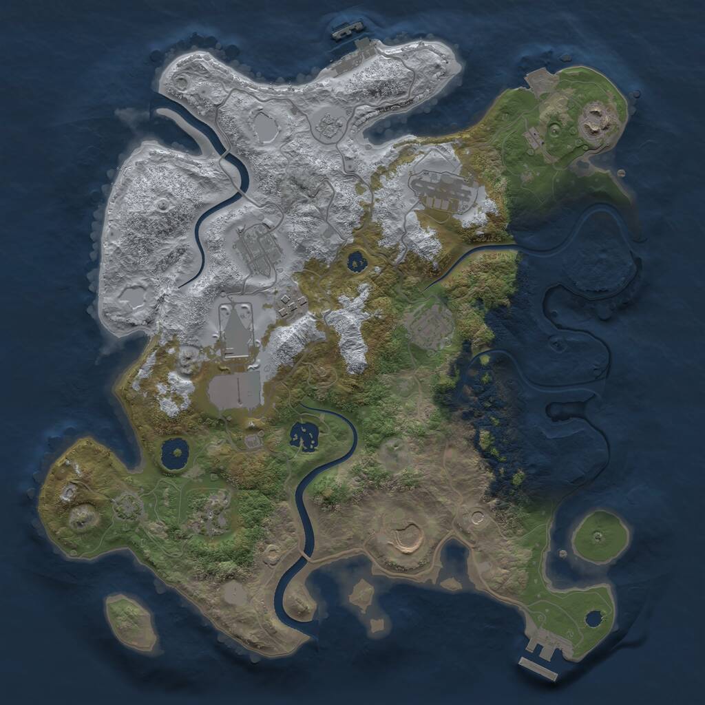 Rust Map: Procedural Map, Size: 3500, Seed: 1691837094, 15 Monuments