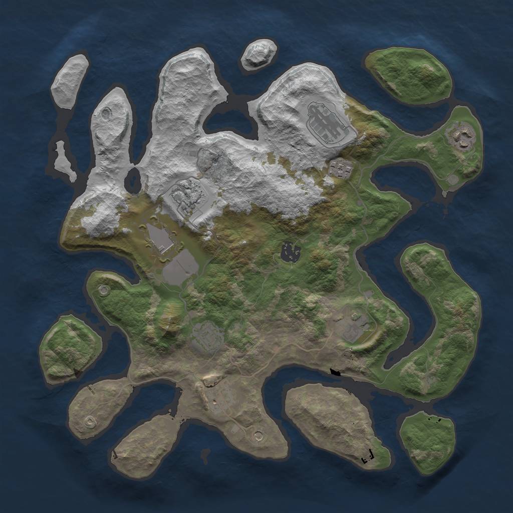 Rust Map: Barren, Size: 3700, Seed: 1644945491, 12 Monuments