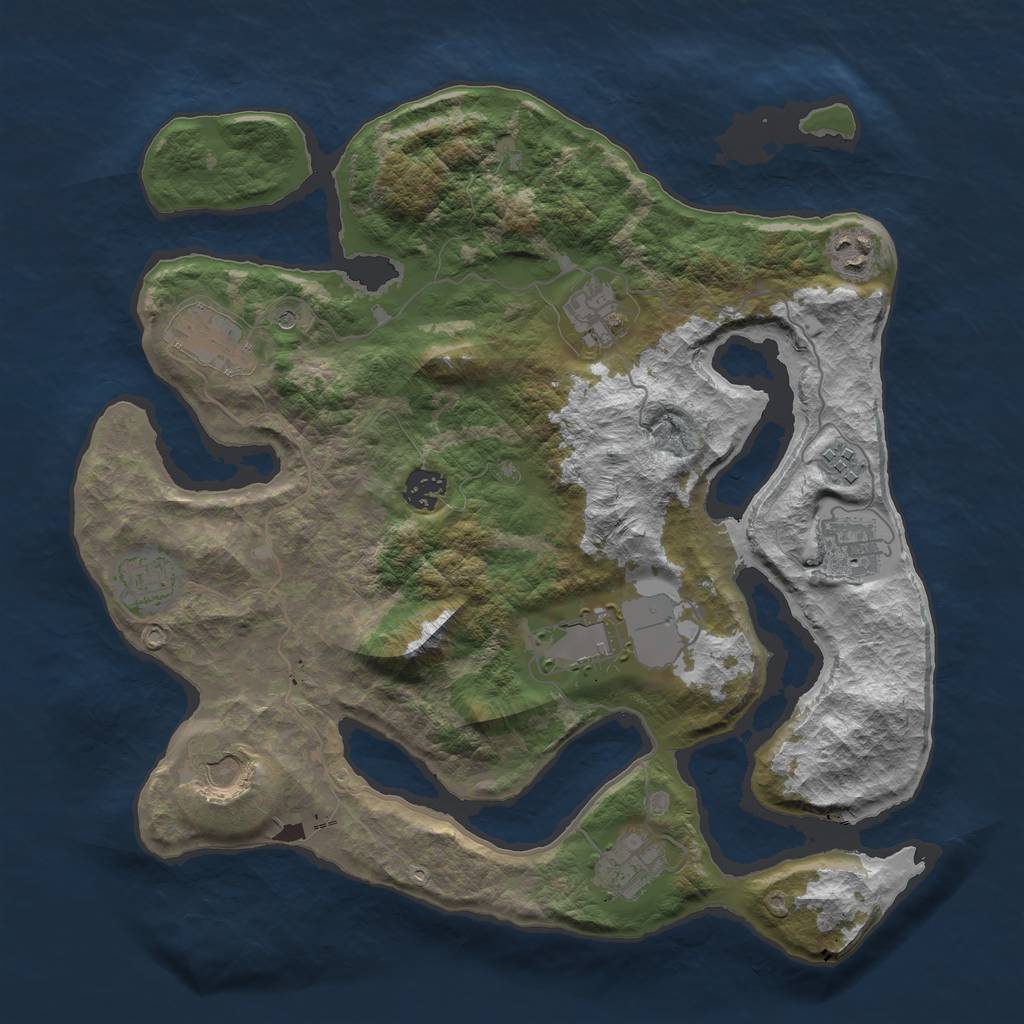 Rust Map: Barren, Size: 3700, Seed: 2028233, 13 Monuments