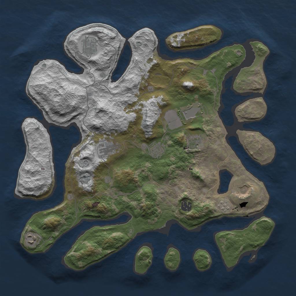 Rust Map: Barren, Size: 4000, Seed: 216743139, 12 Monuments