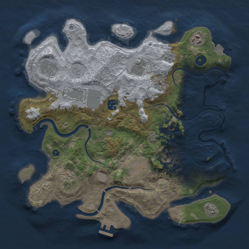 Rust Map: Procedural Map, Size: 3500, Seed: 33377, 13 Monuments