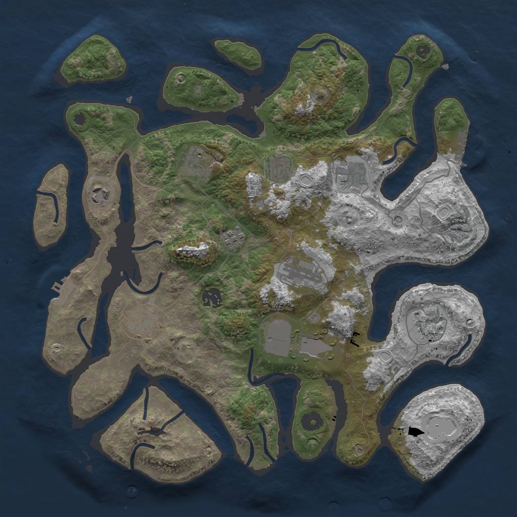 Rust Map: Procedural Map, Size: 3800, Seed: 43032147, 21 Monuments