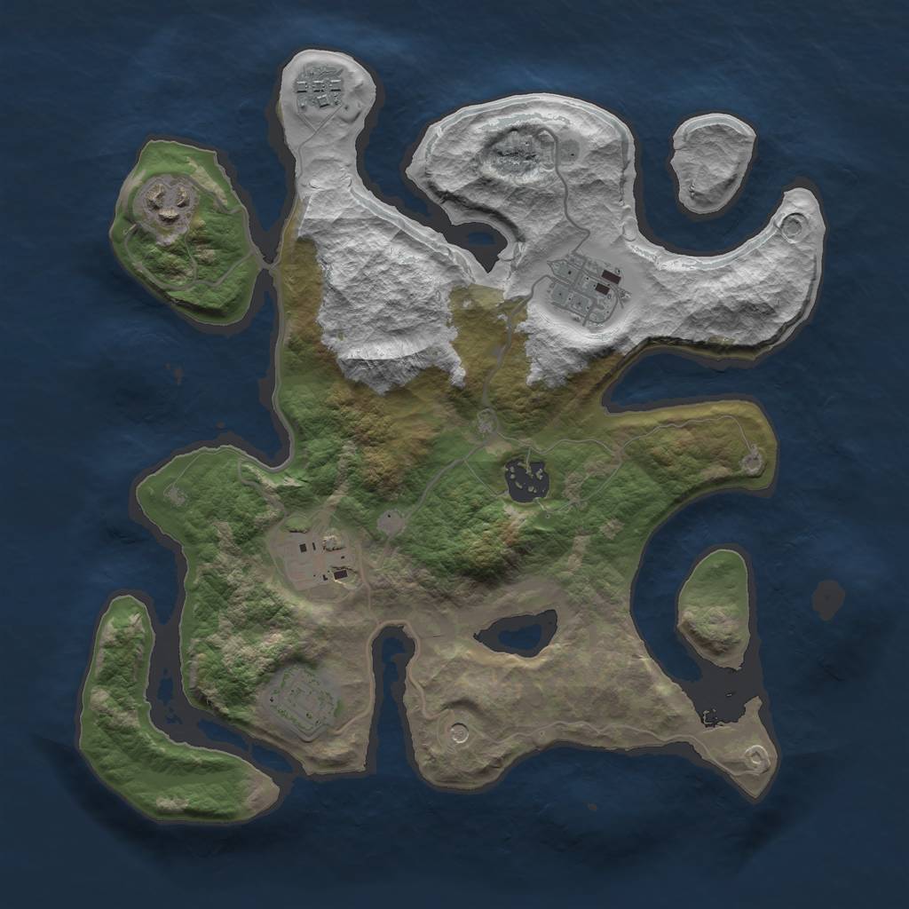 Rust Map: Barren, Size: 3000, Seed: 734543798, 9 Monuments