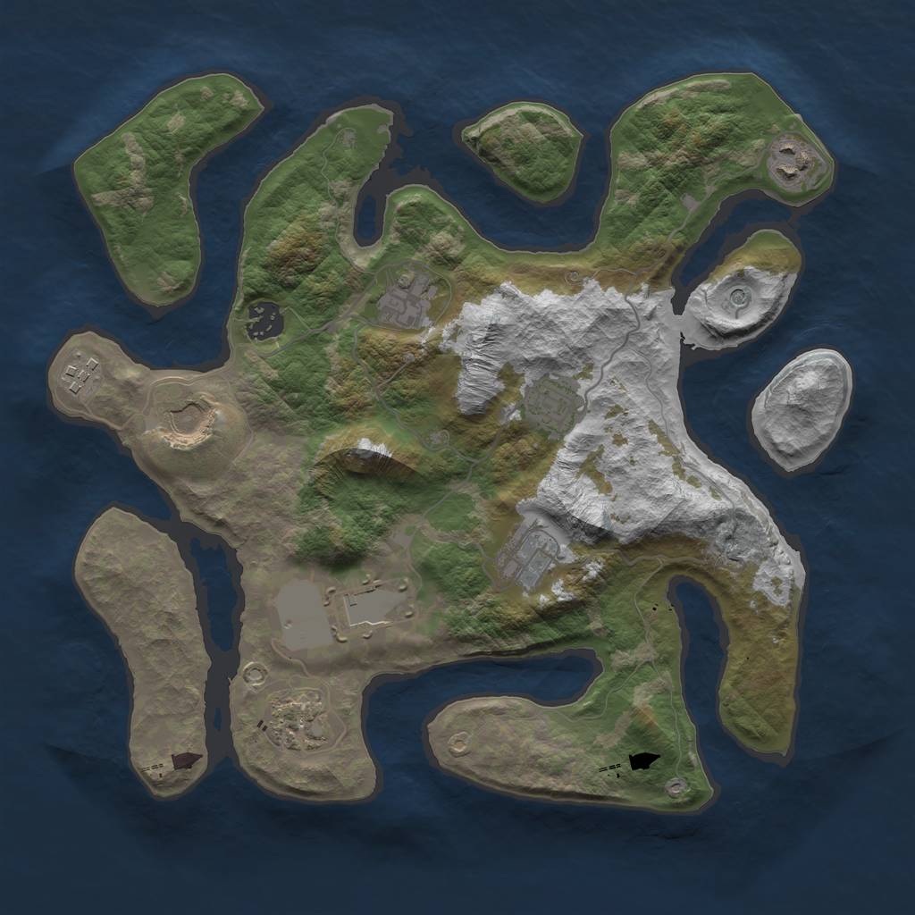 Rust Map: Barren, Size: 3500, Seed: 3445, 12 Monuments