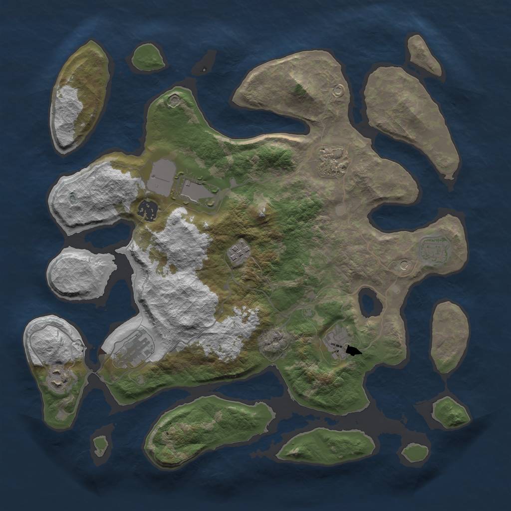 Rust Map: Barren, Size: 3750, Seed: 709076, 11 Monuments