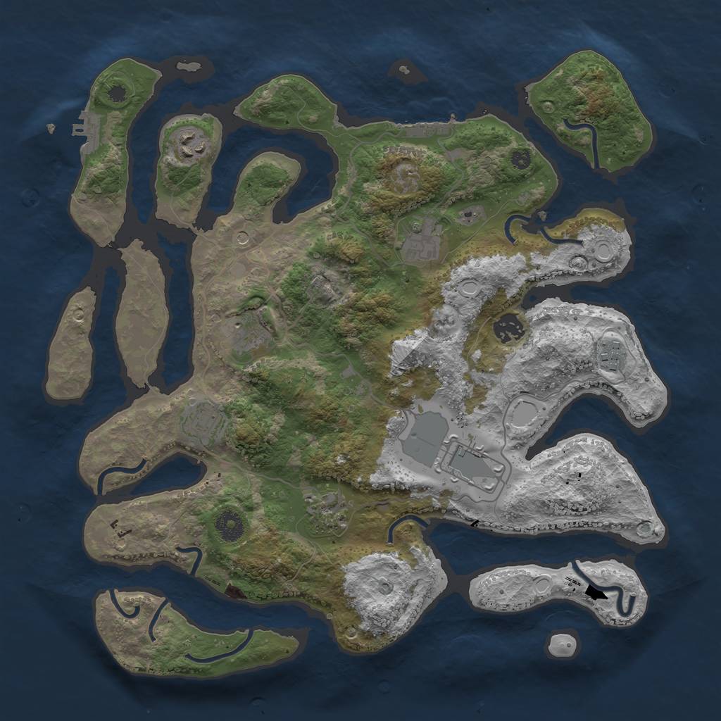 Rust Map: Procedural Map, Size: 3700, Seed: 72999571, 19 Monuments