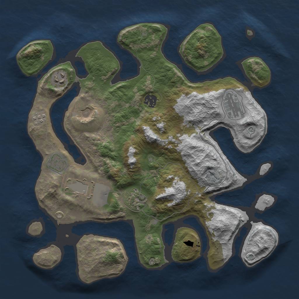 Rust Map: Barren, Size: 3500, Seed: 889, 11 Monuments