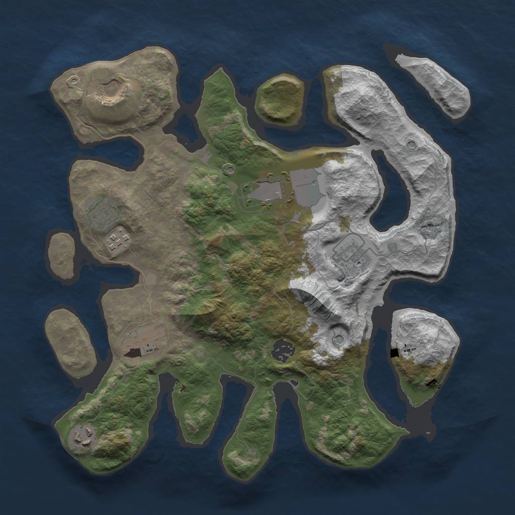 Rust Map: Barren, Size: 3500, Seed: 2251623, 11 Monuments