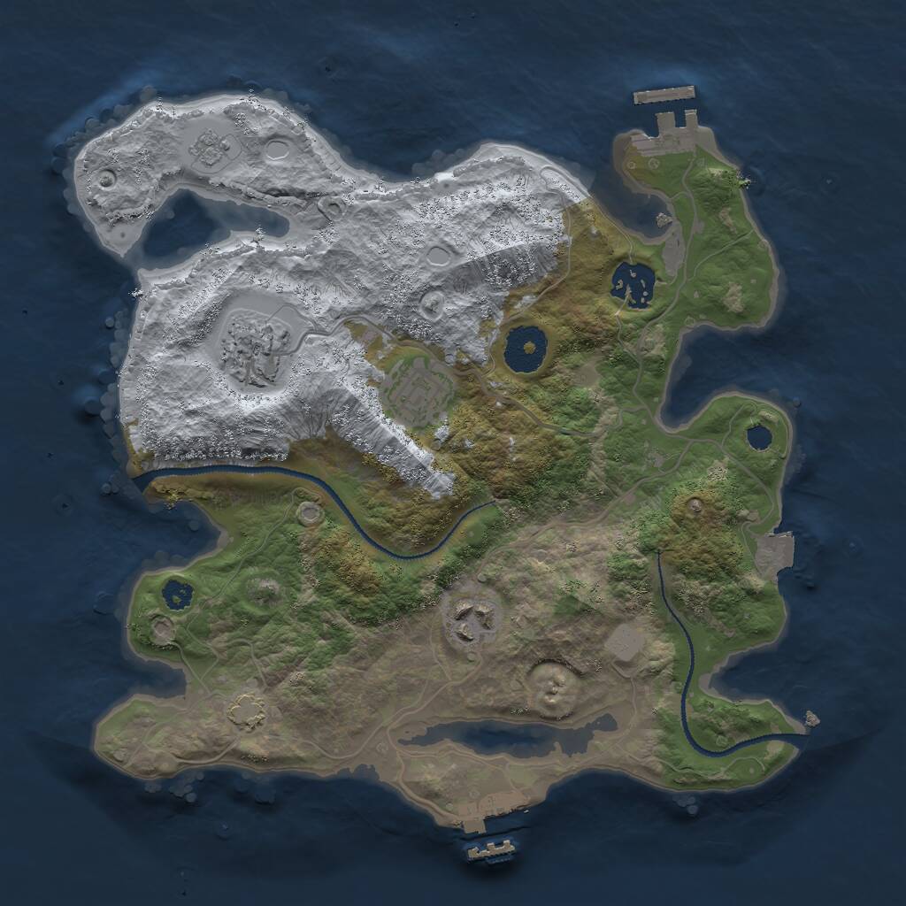 Rust Map: Procedural Map, Size: 3000, Seed: 34676, 9 Monuments