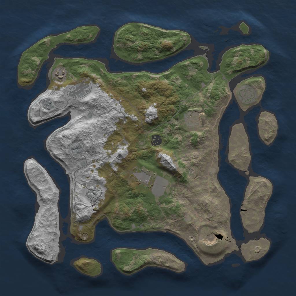 Rust Map: Barren, Size: 4000, Seed: 2085808199, 12 Monuments