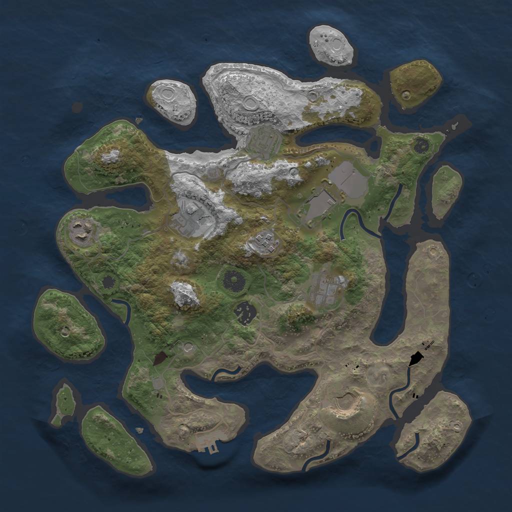 Rust Map: Procedural Map, Size: 3500, Seed: 1350089752, 18 Monuments