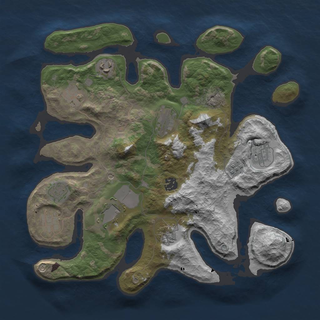 Rust Map: Barren, Size: 3500, Seed: 1357311282, 13 Monuments