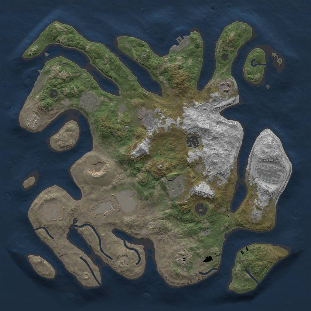 Rust Map: Procedural Map, Size: 3700, Seed: 490436517, 22 Monuments