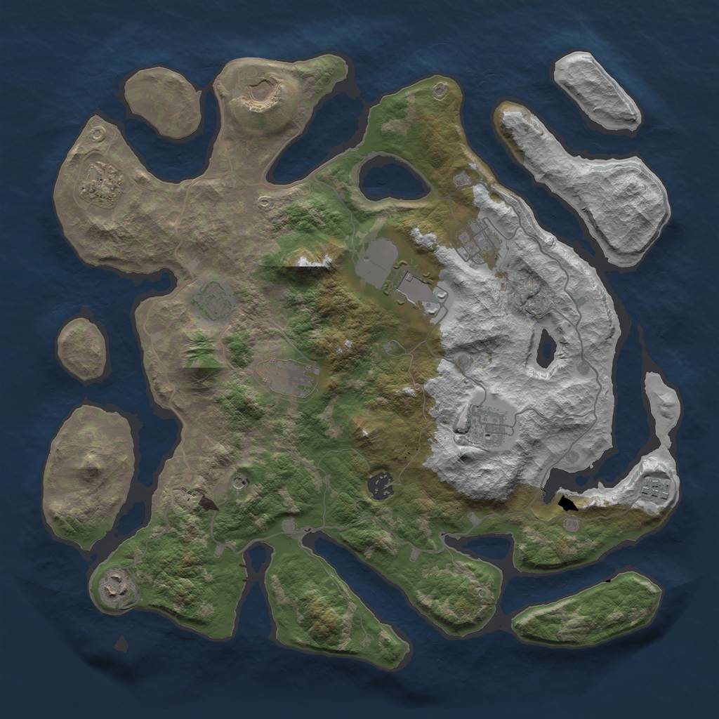 Rust Map: Barren, Size: 4000, Seed: 239698653, 13 Monuments