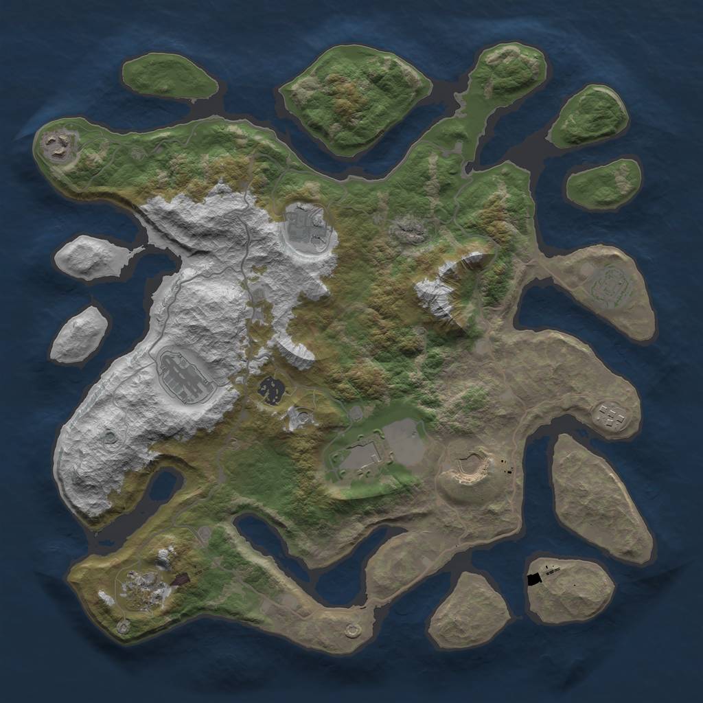 Rust Map: Barren, Size: 4000, Seed: 84621601, 12 Monuments