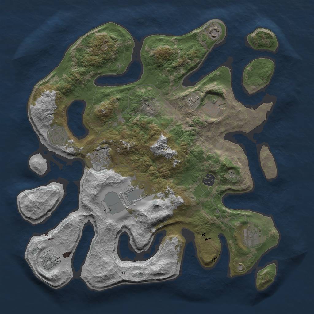 Rust Map: Barren, Size: 3800, Seed: 24123645, 12 Monuments