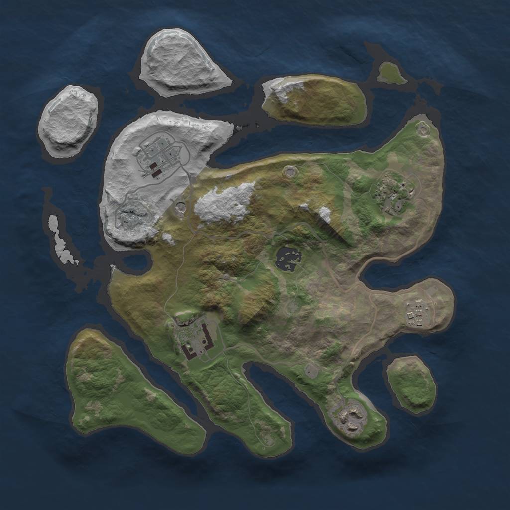 Rust Map: Barren, Size: 3000, Seed: 343537, 9 Monuments