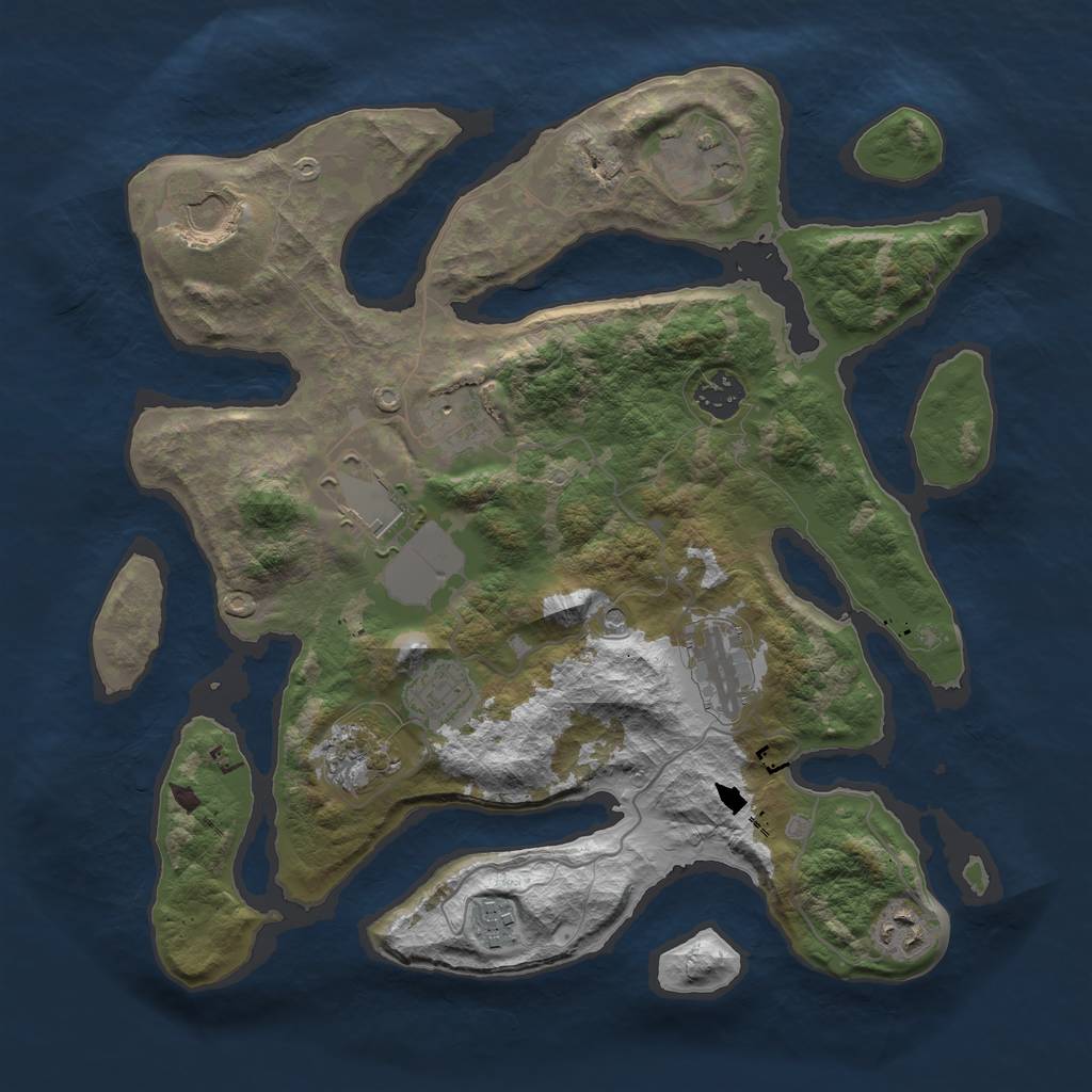 Rust Map: Barren, Size: 3500, Seed: 844460749, 13 Monuments