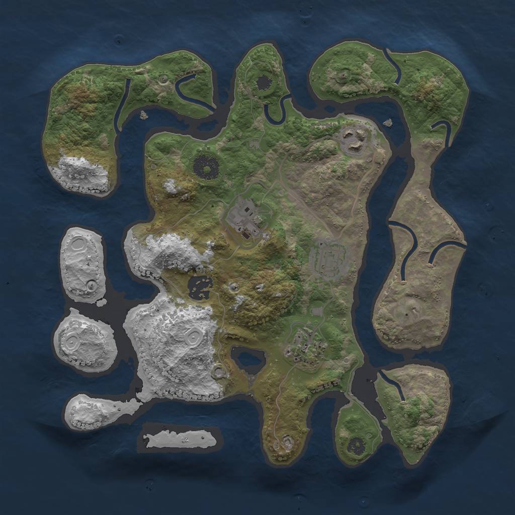 Rust Map: Procedural Map, Size: 3000, Seed: 674183, 13 Monuments