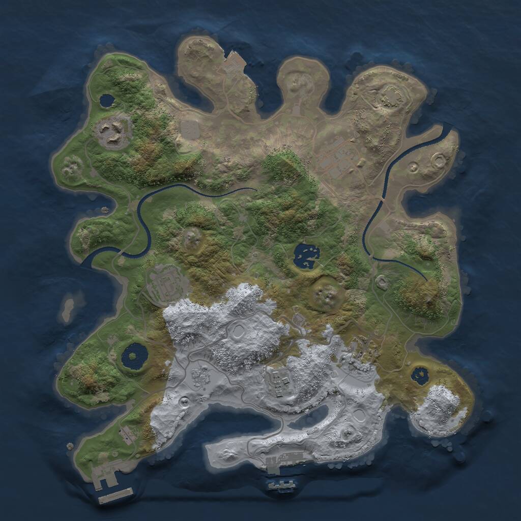 Rust Map: Procedural Map, Size: 3000, Seed: 410527, 11 Monuments