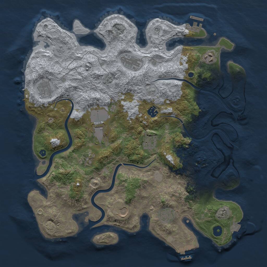Rust Map: Procedural Map, Size: 3950, Seed: 943887541, 16 Monuments