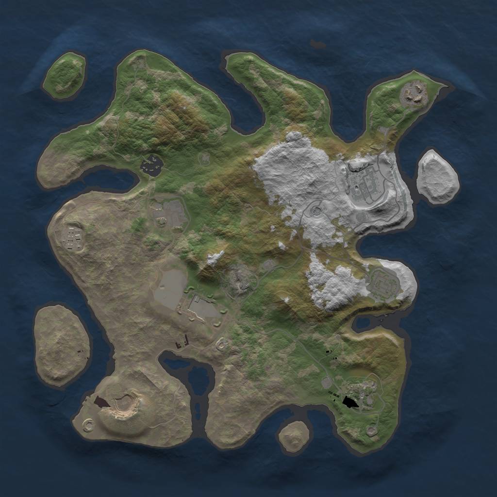 Rust Map: Barren, Size: 3500, Seed: 574961, 12 Monuments