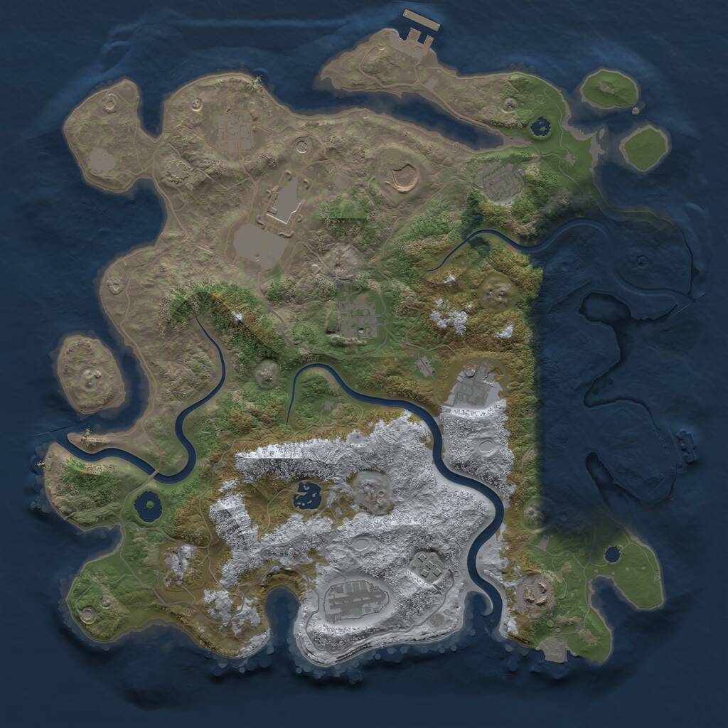 Rust Map: Procedural Map, Size: 3850, Seed: 401242528, 16 Monuments