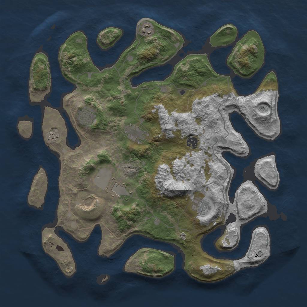 Rust Map: Barren, Size: 4000, Seed: 37625, 11 Monuments