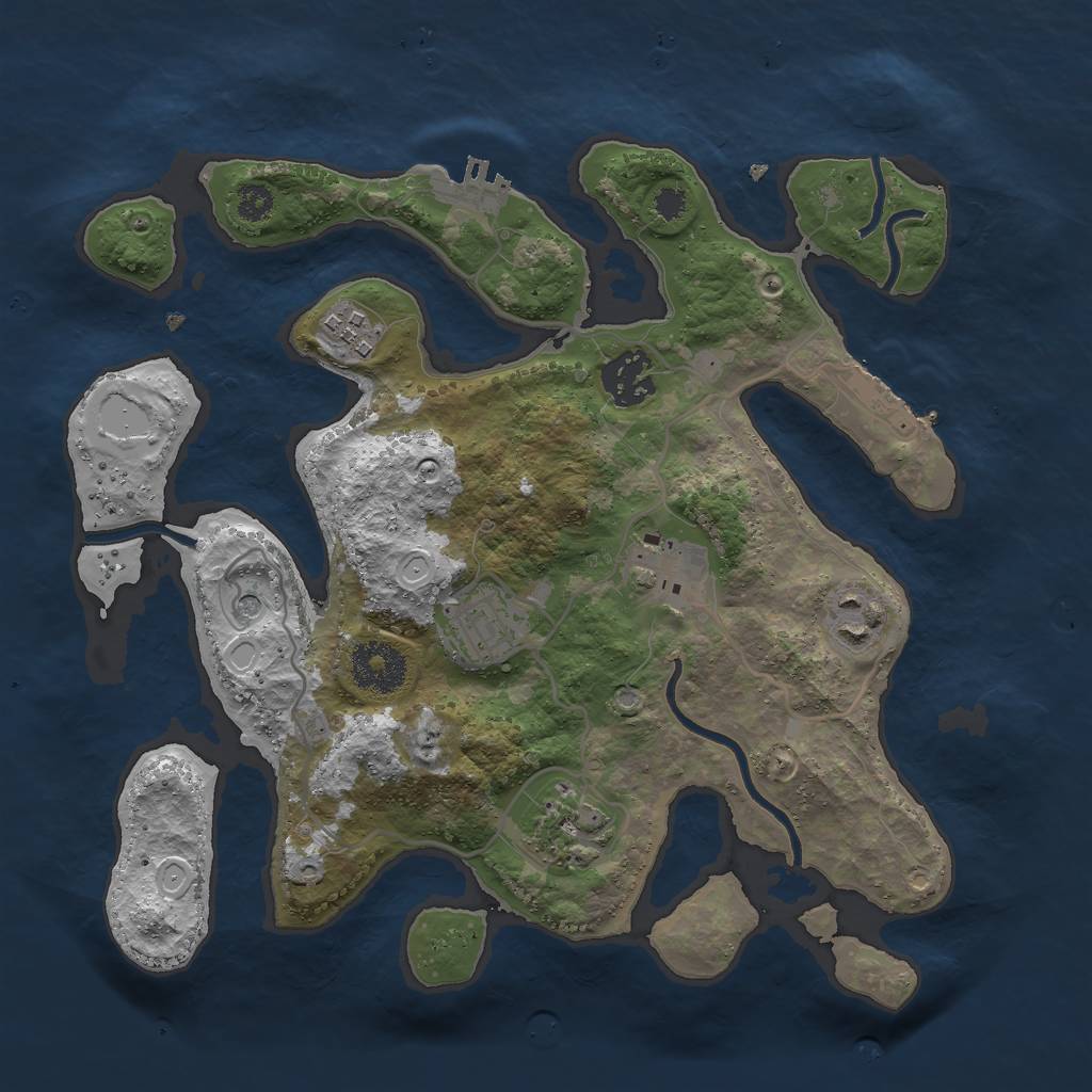 Rust Map: Procedural Map, Size: 3000, Seed: 999614, 17 Monuments