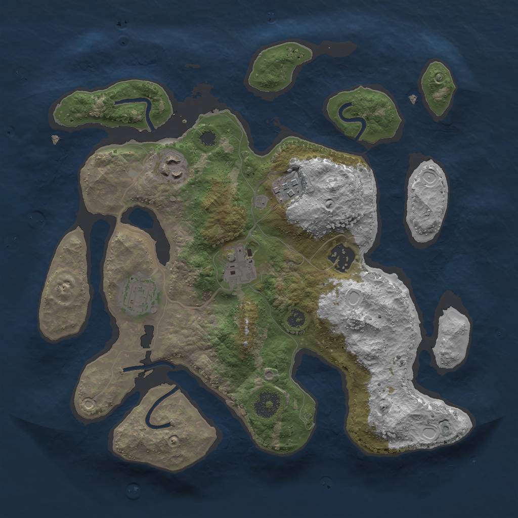 Rust Map: Procedural Map, Size: 3000, Seed: 686053, 13 Monuments