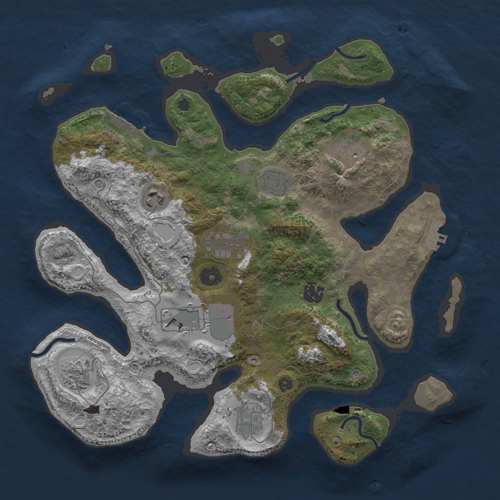 Rust Map: Procedural Map, Size: 3600, Seed: 1988650621, 19 Monuments