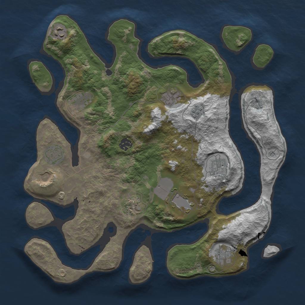 Rust Map: Barren, Size: 3750, Seed: 4118458, 14 Monuments