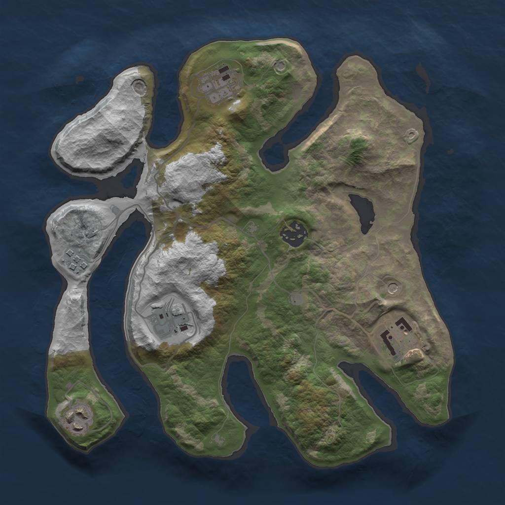 Rust Map: Barren, Size: 3000, Seed: 616354, 9 Monuments