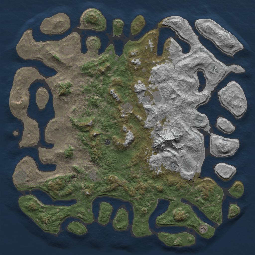 Rust Map: Barren, Size: 6000, Seed: 96439646, 14 Monuments