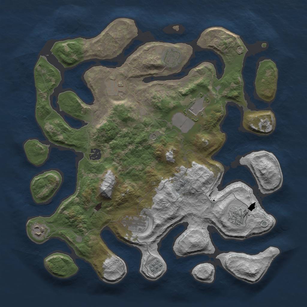 Rust Map: Barren, Size: 3750, Seed: 8745242, 11 Monuments