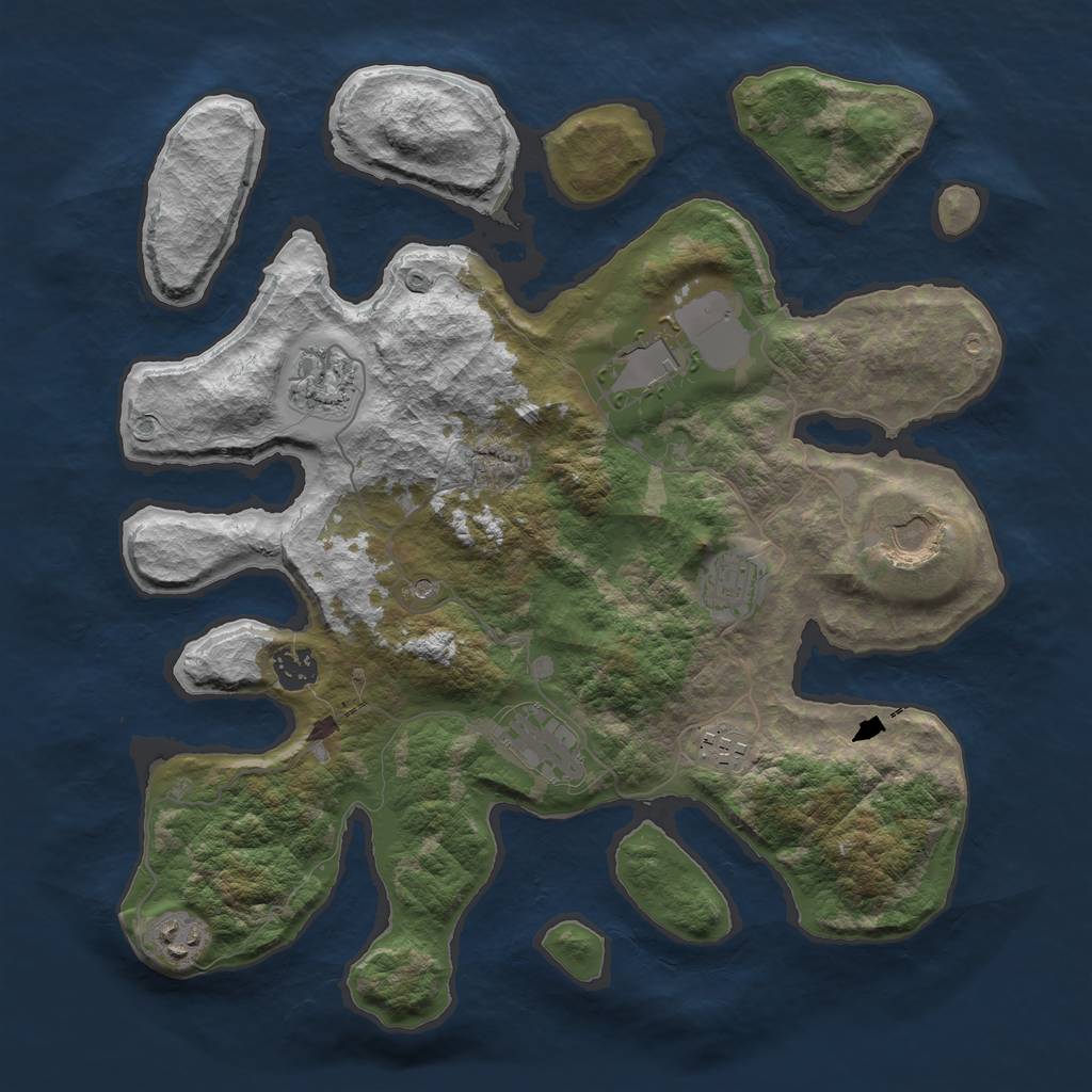 Rust Map: Barren, Size: 3700, Seed: 1078030485, 11 Monuments