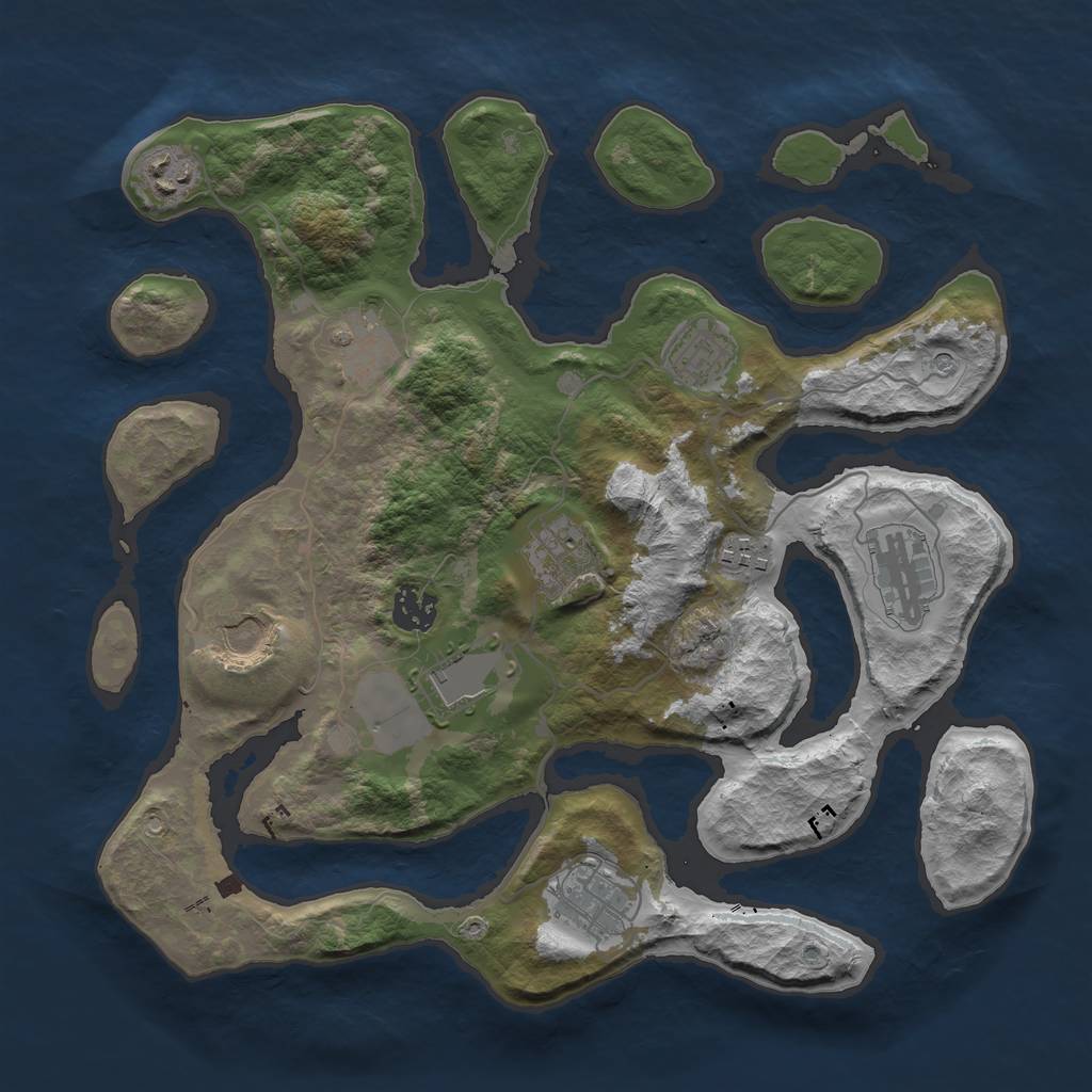 Rust Map: Barren, Size: 3500, Seed: 263756021, 13 Monuments