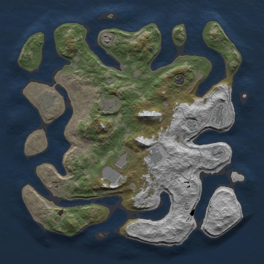 Rust Map: Barren, Size: 4000, Seed: 2045, 11 Monuments