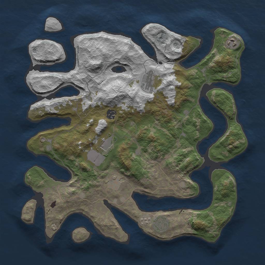 Rust Map: Barren, Size: 4000, Seed: 1046, 10 Monuments