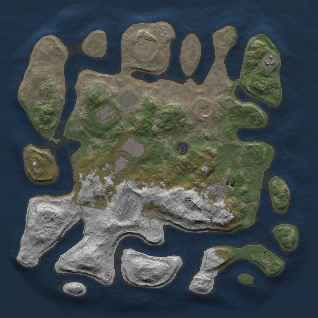 Rust Map: Barren, Size: 4000, Seed: 3045, 13 Monuments