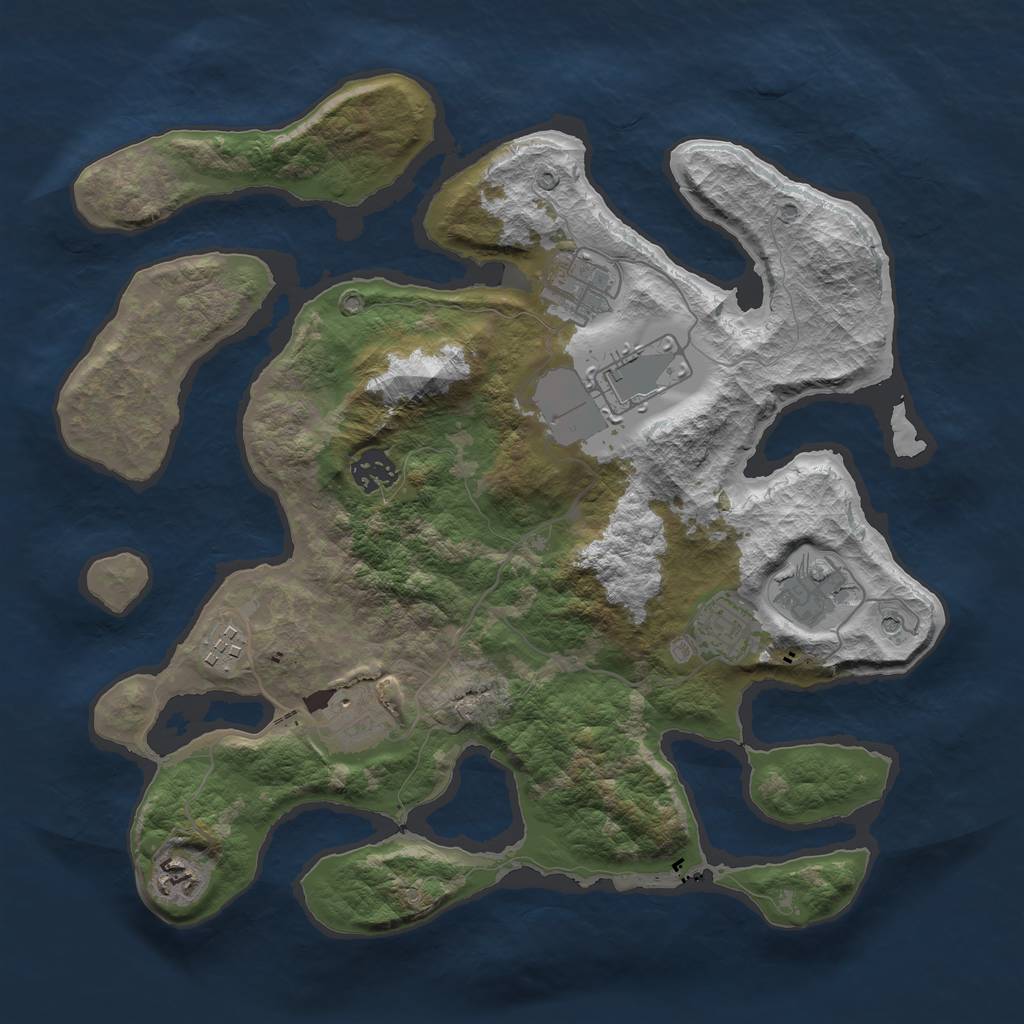 Rust Map: Barren, Size: 3500, Seed: 168651701, 11 Monuments