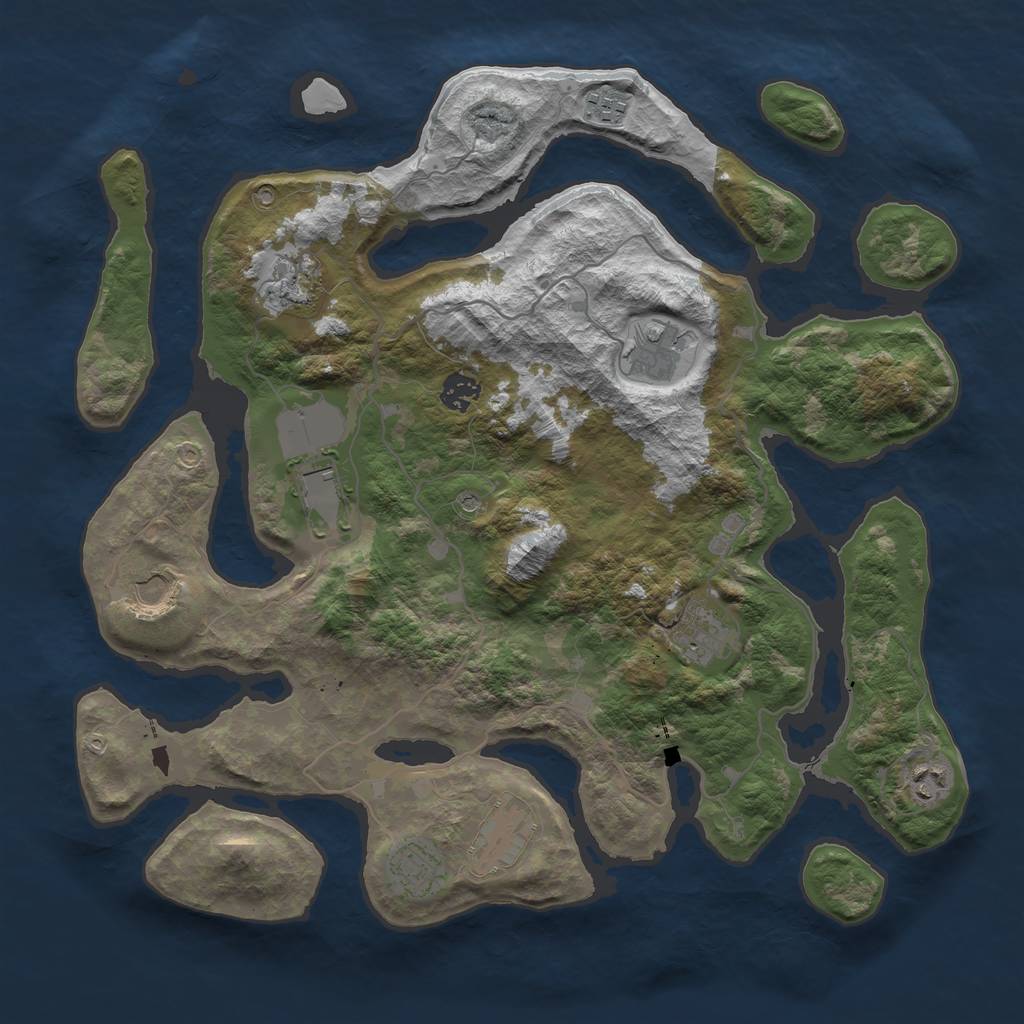 Rust Map: Barren, Size: 4000, Seed: 2083379431, 13 Monuments