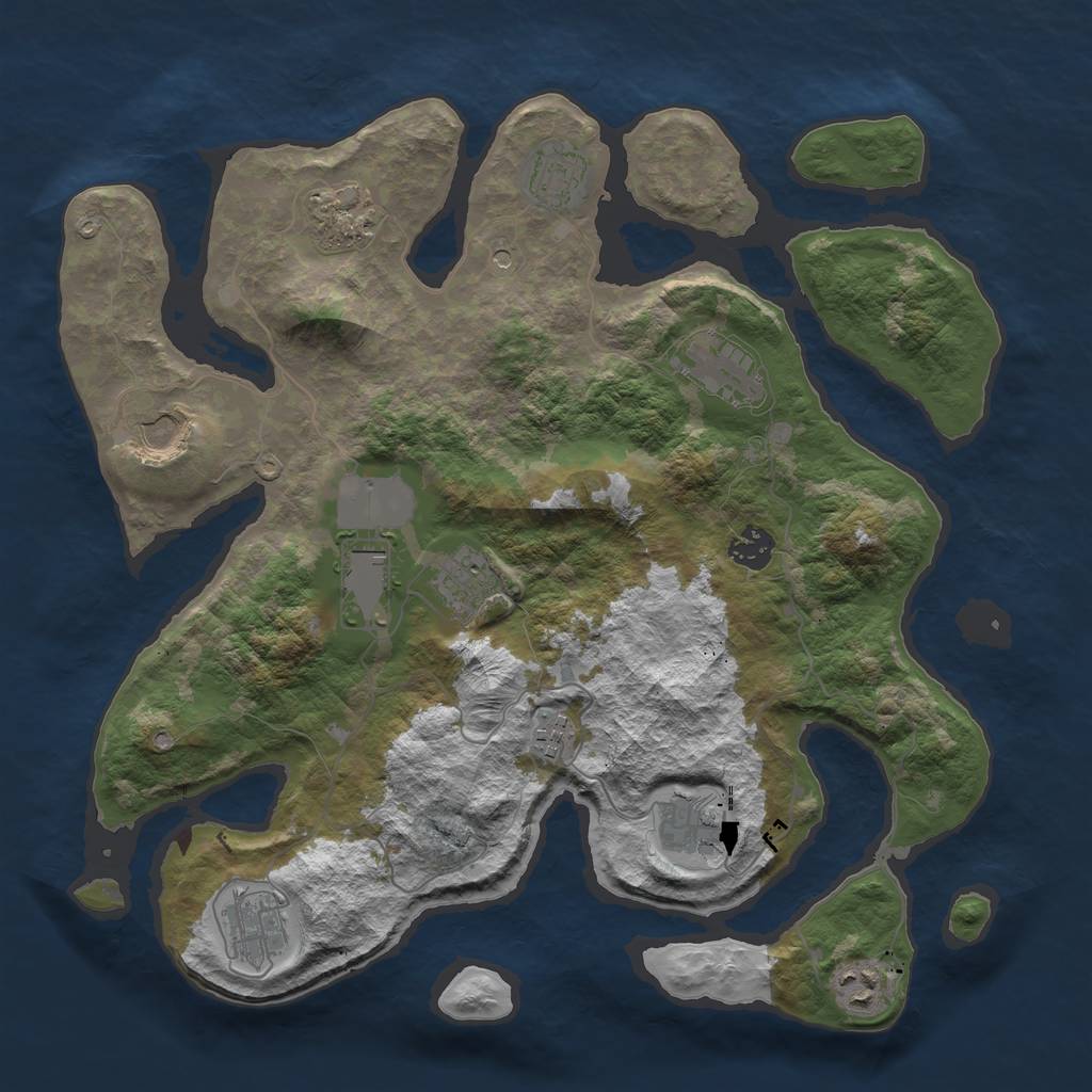 Rust Map: Barren, Size: 3750, Seed: 1450678280, 14 Monuments