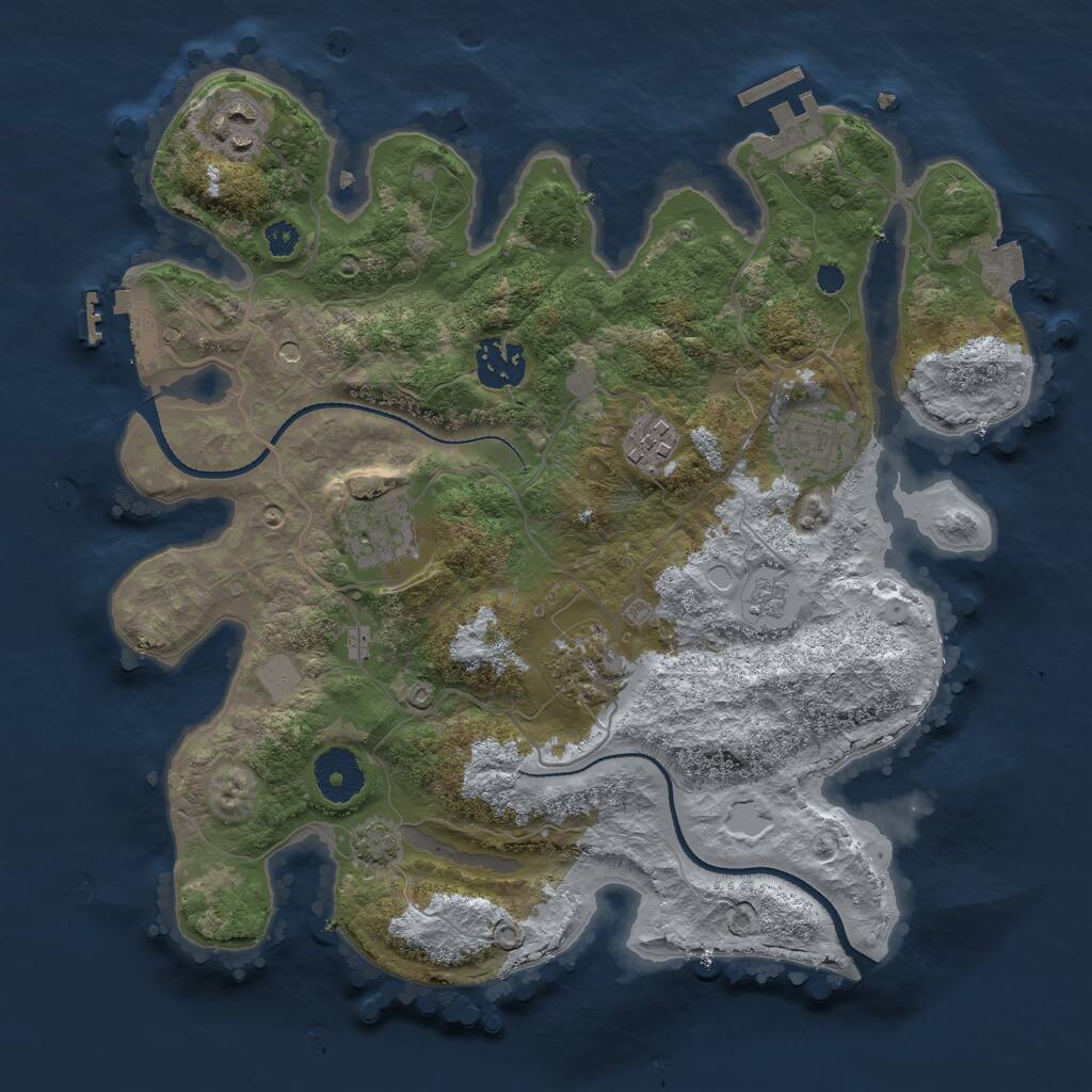 Rust Map: Procedural Map, Size: 3200, Seed: 2130598635, 12 Monuments